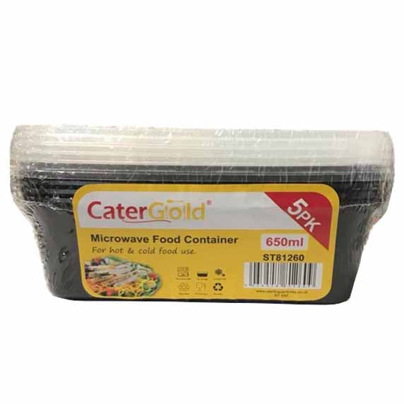 Black Base 5pk 650CC Plastic Food Containers